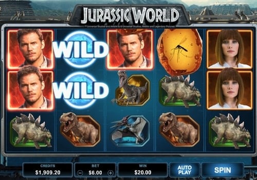 Призовая комбинация символов в игровом автомате Jurassic World