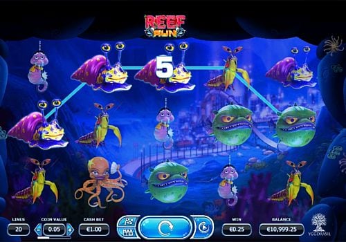 Призовая комбинация на линии в игровом автомате Reef Run