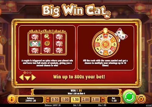 Правила игровых бонусов в онлайн слоте Big Win Cat